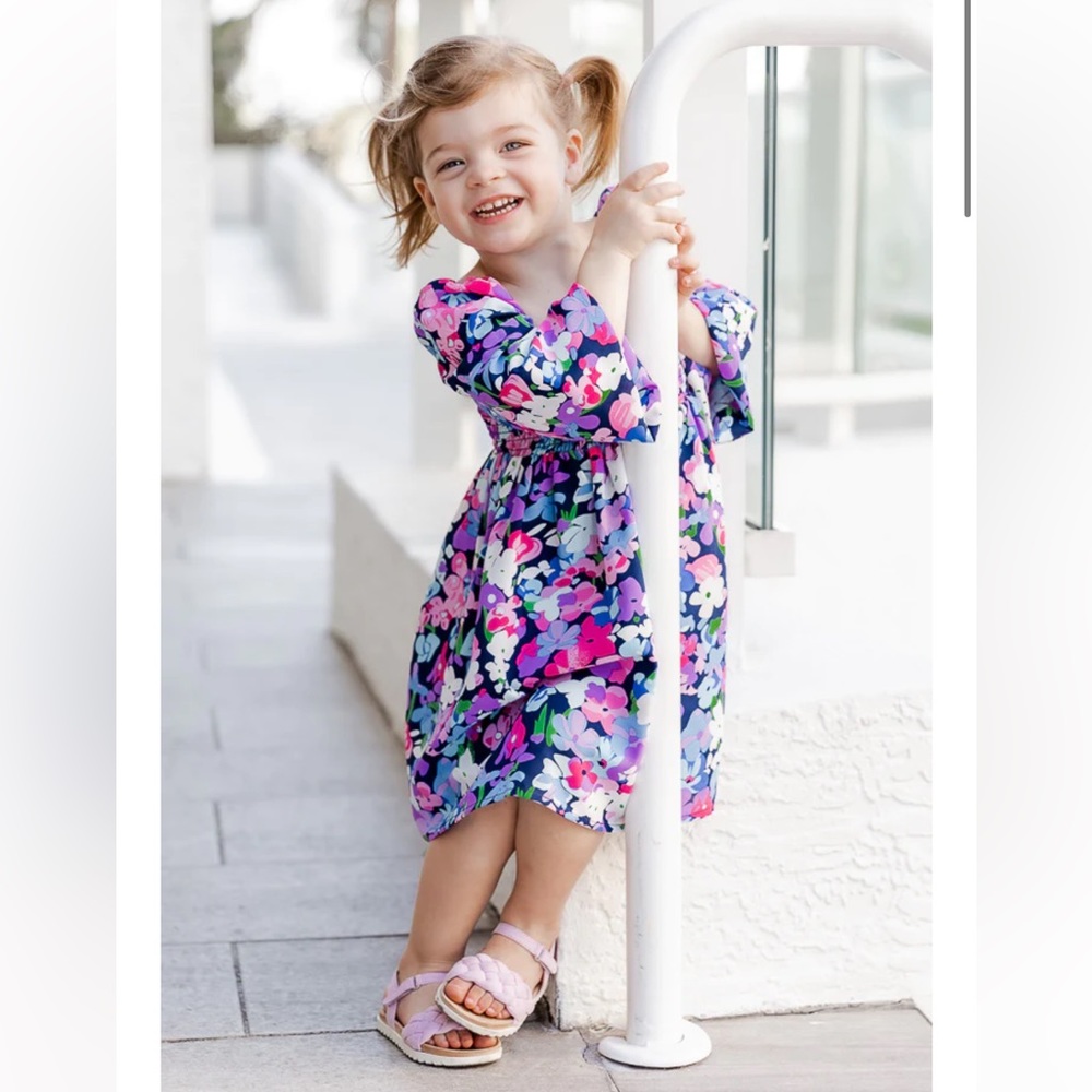 COPY - Pink Lily Kids x Natalie Kennedy Poppy Blue Floral Smocked Toddler Dress…